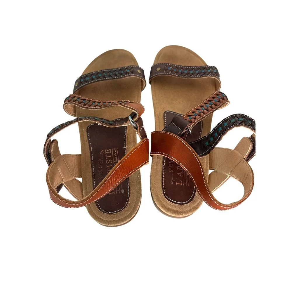 L'Artiste Spring Step Joaquima Leather Braided Slingback Sandals Brown Size 39